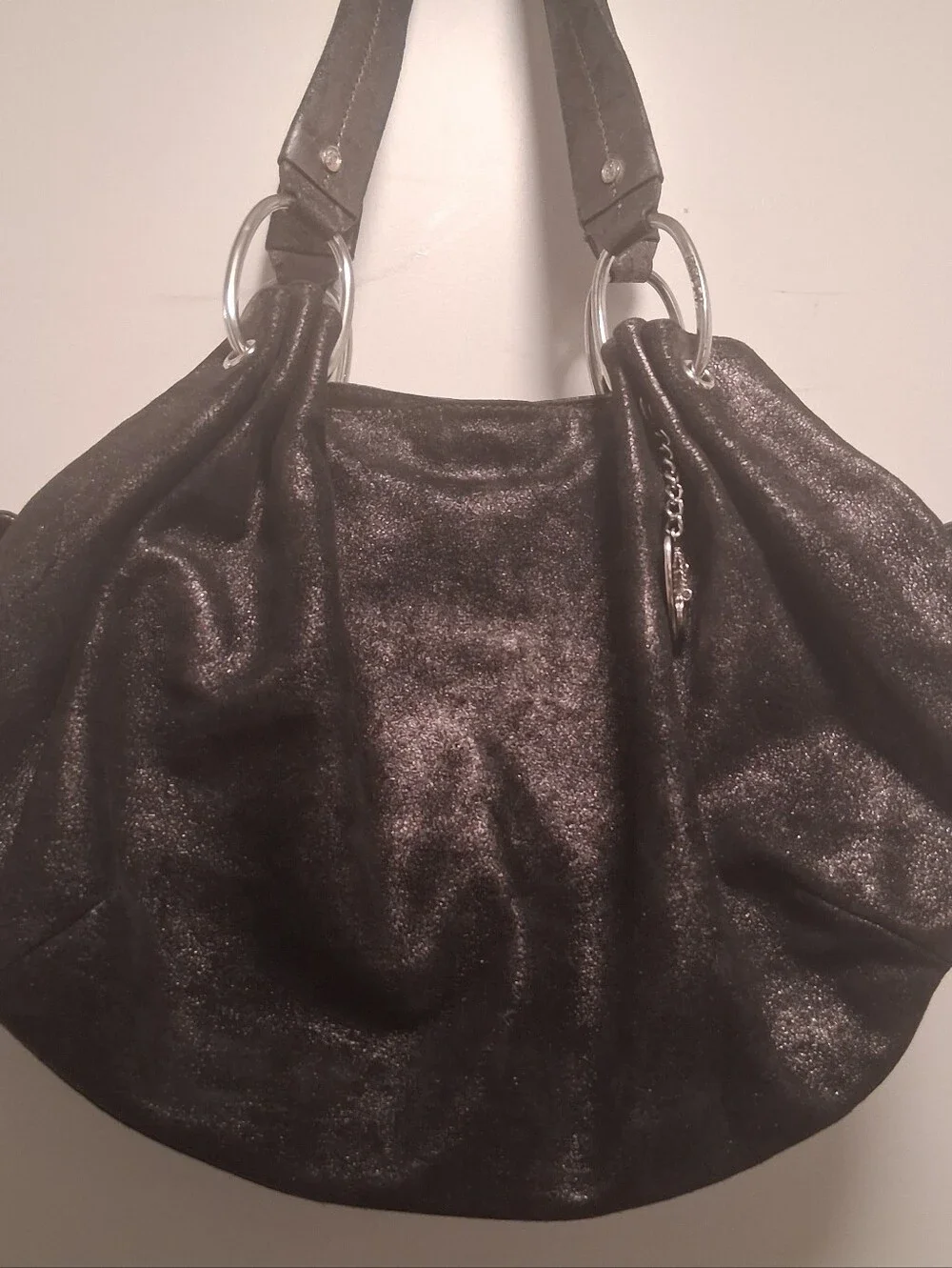 Vintage Y2K Juicy Couture Black Metallic Shimmer Leather Shoulder Bag Hobo
